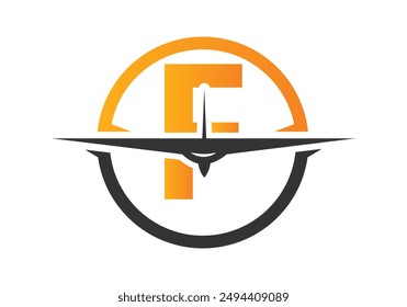 Letter F with Aerospace Travel Logo Concept design vector template