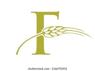 Letter F Agriculture Logo Farming Sign. Agriculture Logo With Alphabet F Template Vector Symbol