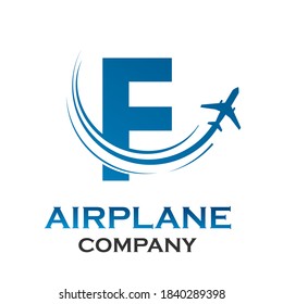 Letter f with airplane logo template illustration. suitable for transportation, brand, travel, agency, web, label, network, marketing etc