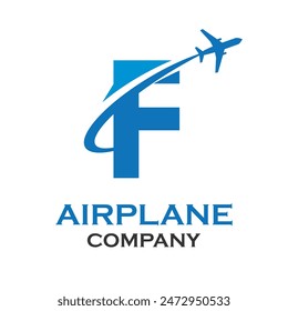 Letter f with airplane logo template illustration. suitable for transportation, brand, travel, agency, web, label, network, marketing etc