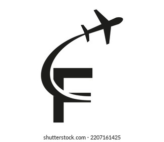 letter F Airplane logo travel design template-vector.