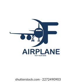 Letter F with airplane vector logo template. Fonts for event, promo, logo, banner, monogram and poster. Alphabet label symbol for branding and identity