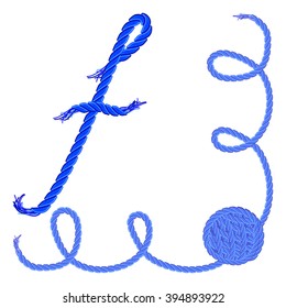 Letter F - Alphabet, font vector - yarn, rope, cable - For handmade products.