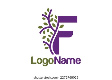 Letter F alphabet and growing leaves concept. Very suitable for symbol, logo, company name, brand name, personal name, icon, identity, business, marketing and many more.