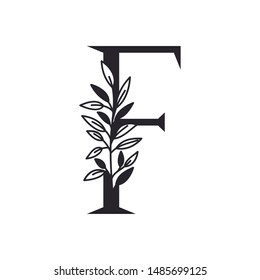 letter F of the alphabet with leaves