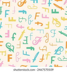 Letra F Alfabeto patrón sin fisuras juguetón decorativo repetir fondo colorido decoración envoltura de papel bebé inicial
