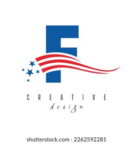 Letter F American Logo for Business, Corporate and Company Sign. USA American Logo on Letter F Vector Template