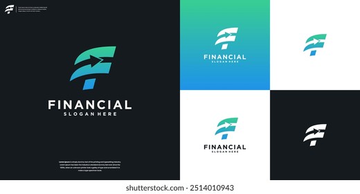 Letra F com Inspiração de Design de Logotipo de Finanças e Contabilidade de Seta