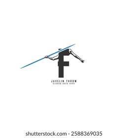 Letter F Athlete Javelin logo. Alphabet F Javelin Thrower Design Icon