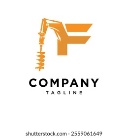 Letter F Auger Excavator Logo Icon vector