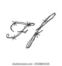 letter F Barbed wire hand drawing vector isolated on white background.