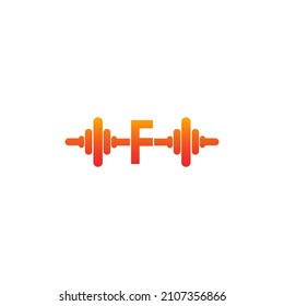 Letter F with barbell icon fitness design template illustration vector