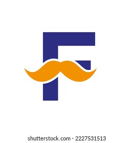 Letter F Barbershop Logo Design. Hairstylist Logotype For Mustache Style and Fashion Symbol