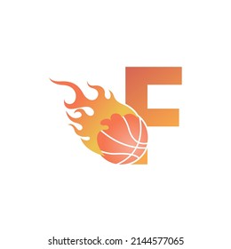 Letter F with basketball ball on fire illustration vector