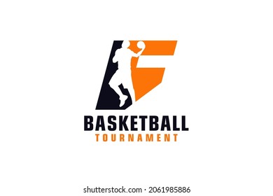 Letter F with Basketball Logo Design. Vector Design Template Elements for Sport Team or Corporate.