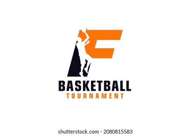 Letter F with Basketball Logo Design. Vector Design Template Elements for Sport Team or Corporate.