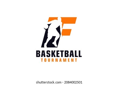 Letter F with Basketball Logo Design. Vector Design Template Elements for Sport Team or Corporate.