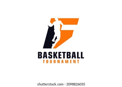 Letter F with Basketball Logo Design. Vector Design Template Elements for Sport Team or Corporate.