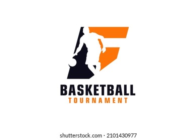 Letter F with Basketball Logo Design. Vector Design Template Elements for Sport Team or Corporate.