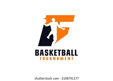 Letter F with Basketball Logo Design. Vector Design Template Elements for Sport Team or Corporate.