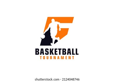 Letter F with Basketball Logo Design. Vector Design Template Elements for Sport Team or Corporate.