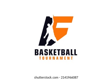 Letter F with Basketball Logo Design. Vector Design Template Elements for Sport Team or Corporate.