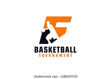 Letter F with Basketball Logo Design. Vector Design Template Elements for Sport Team or Corporate.