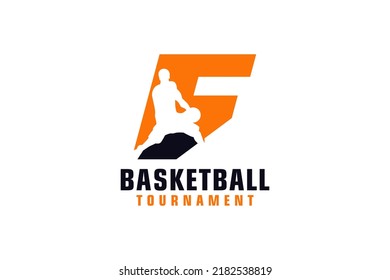 Letter F with Basketball Logo Design. Vector Design Template Elements for Sport Team or Corporate.