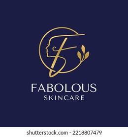 Letter F beauty skin care logo. woman face skin care logo design template