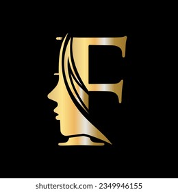Letter F Beauty Spa Logo Concept With Woman Face Icon Vector Template