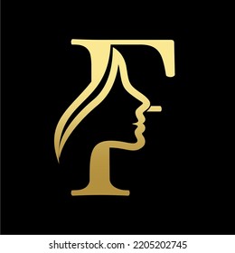 Letter F Beauty Women Face Logo Design