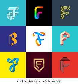 Letter "F" big logo pack. Isometric, minimal, line, colorful, ribbon, geometric, luxury vector monograms. Eps10 format.