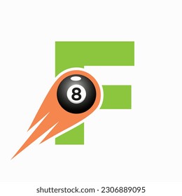 Letter F Billiard Sports Team Club Logo. 8 Ball Pool Logo Design Template