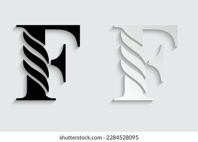 letter F. Black flower alphabet. Beautiful capital letters with shadow