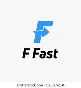 Letter F Blue Logo With Negative Space Arrow Logo For Business, Transportation, Delivery Company . - Vector Illustration