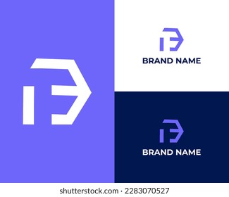 Letter F Blue logo with negative space arrow logo for business