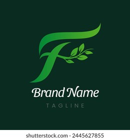 Letter F Branch Tree Natural Leaf Logo Design Vector