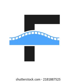 Letter F Bridge Logo for Transportation, Journey and Construction Business Vector Template