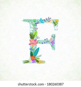 The letter F. Bright floral element of colorful alphabet in vector