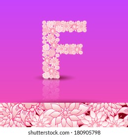 The letter F. Bright floral element of colorful alphabet. Summer floral ABC element in vector.