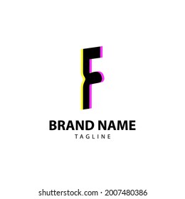 letter F bright glitch for creative brand, fun, playful and innovative vector logo design