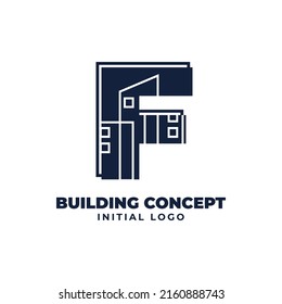 letter F with building object initial vector logo design suitable for real estate and property business