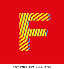 letter F, capital letter for advertising or editable editorial use, vector texture with lines