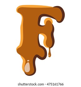 Letter F from caramel icon isolated on white background. Alphabet symbol