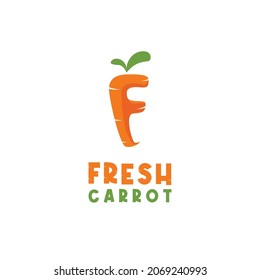 Letter F carrot logo. carrot with the shape of the letter F looks fresh and clean vector logo