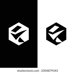 Letter F checkmark logo design in hexagon shape