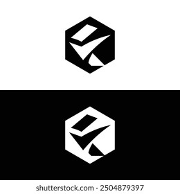 Letter F checkmark logo design in hexagon shape