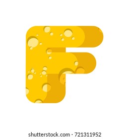 Letter F cheese font. Symbol of cheesy alphabet. Dairy Food type sign. Vector illustration
