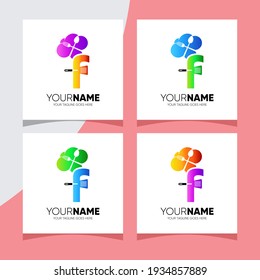 Letter F Chef Hat with Kitchen Utensil Logo Design Vector Icon Graphic