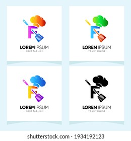 Letter F Chef Hat with Spatula Logo Design Vector Icon Graphic 